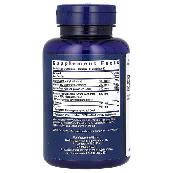 Life Extension. Thyroid Support Complex. Tiroides triple acción. Supplement Facts VITAGURU