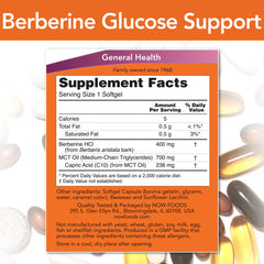 Berberine glucosesupport. General health. Supplement facts. NOW. VITAGURU