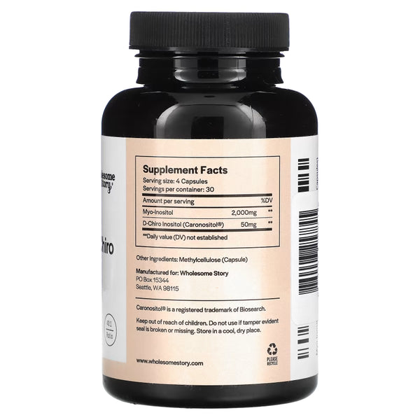 Myo y D-Chiro Inositol. Supplement facts. WHOLESOME STORY. VITAGURU