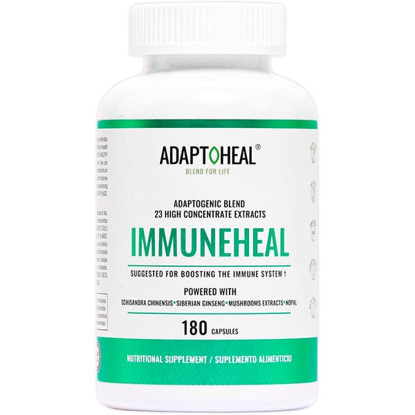 Suplemento alimenticio de la marca Adaptoheal. Immuneheal. Combinación de 22 adaptógenos. 180 cápsulas. Vitaguru