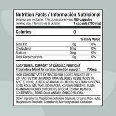 Suplemento alimenticio de la marca Adaptoheal. Información nutricional Circuheal. Combinación de 17 plantas para el sistema cardiovascular. 180 cápsulas. Vitaguru