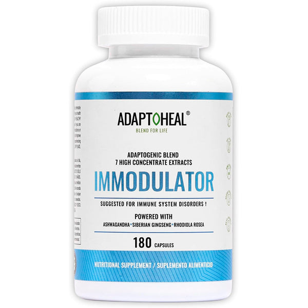 Suplemento alimenticio de la marca Adaptoheal. Immodulator. Combinación de 7 potente adaptógenos. 180 cápsulas. Vitaguru 