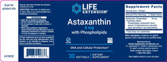 LIFE EXTENSION. ASTAXANTINA 4 mg CON  FOSFOLÍPIDOS. 30 SOFTGELS. VITAGURU