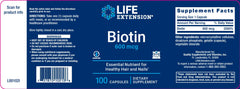 LIFE EXTENSION. BIOTINA 600 mcg. 100 CÁPSULAS. VITAGURU