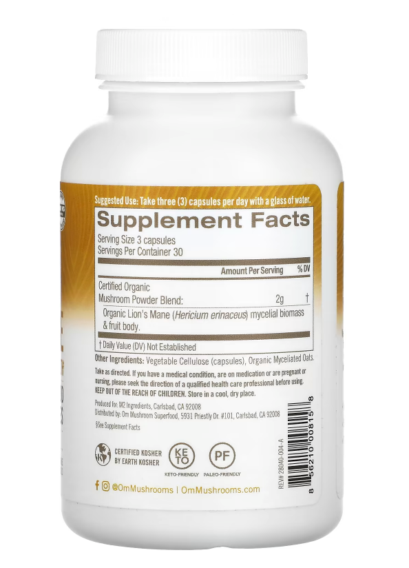 MUSHROOM SUPERFOOD. Lions's Mane 667 mg. Suplement facts. Daily boost capsules. VITAGURU