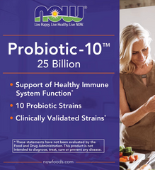 NOW Probiotics-10 25 Billions. Soporte al sistema inmune. 10 cepas probióticas. Cepas clínicamente validadas. VITAGURU