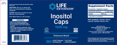 LIFE EXTENSION. INOSITOL 1000 mg. 360 CÁPSULAS. VITAGURU