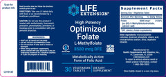 LIFE EXTENSION. OPTIMIZED FOLATE L METHYLFOLATE 8500 mcg DFE. 30 TABLETAS. VITAGURU