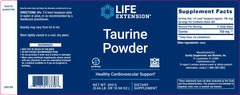 Label LIFE EXTENSION. Taurina en polvo 300 G. VITAGURU