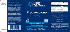 Label LIFE EXTENSION. Pregnenolone 50 mg. 100 tabletas. VITAGURU