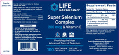 Label LIFE EXTENSION. Super Selenio 200 mcg & Vitamina E. 100 cápsulas. VITAGURU