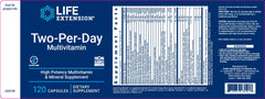 Label LIFE EXTENSION. Two-Per-Day Multivitamínico. 120 cápsulas. VITAGURU 