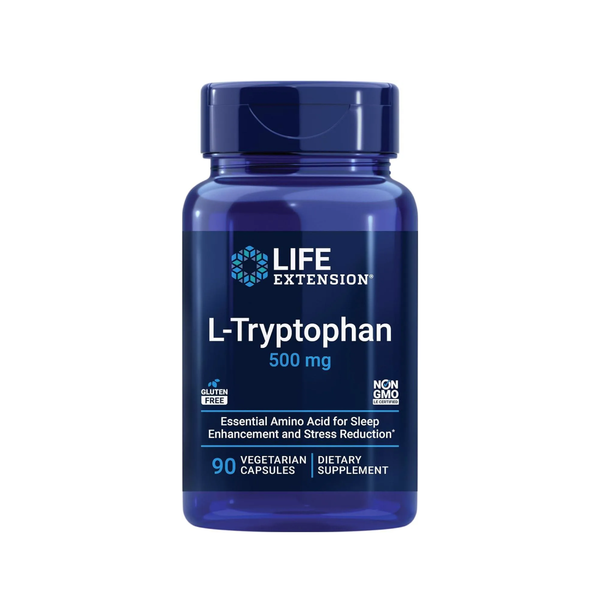 Suplemento alimenticio de la marca Life Extension. L-Tryptophan. 90 cápsulas vegetarianas. Vitaguru