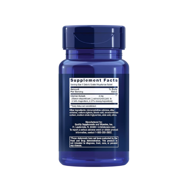 Información nutrimental del suplemento alimenticio de la marca Life Extension. Menopause Relief. 30 tabletas vegetarianas. Vitaguru