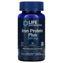 LIFE EXTENSION. Iron Protein Plus 300 mg. 100 cápsulas. VITAGURU