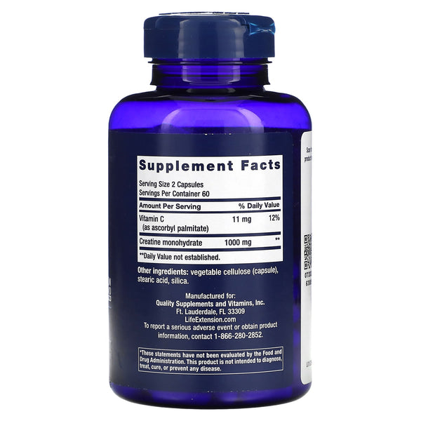 LIFE EXTENSION. Datos suplementarios Creatina. 120 cápsulas. VITAGURU