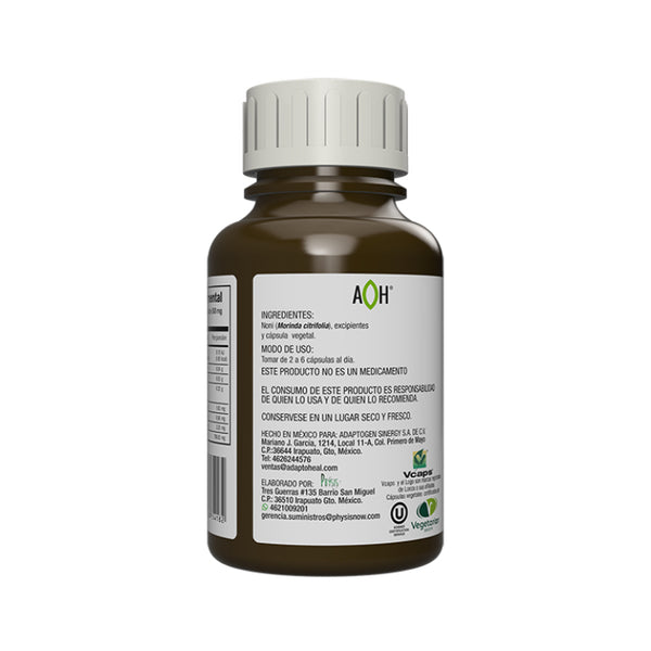 Suplemento alimenticio marca ADAPTOHEAL. Ingredientes y modo de uso Noni NINI. 150 cápsulas de 500 mg c/u. Vitaguru