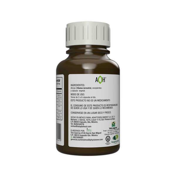 Suplemento alimenticio ADAPTOHEAL. Ingredientes Tribulus Terrestris TITER. 150 cápsulas de 500 mg c/u. VITAGURU