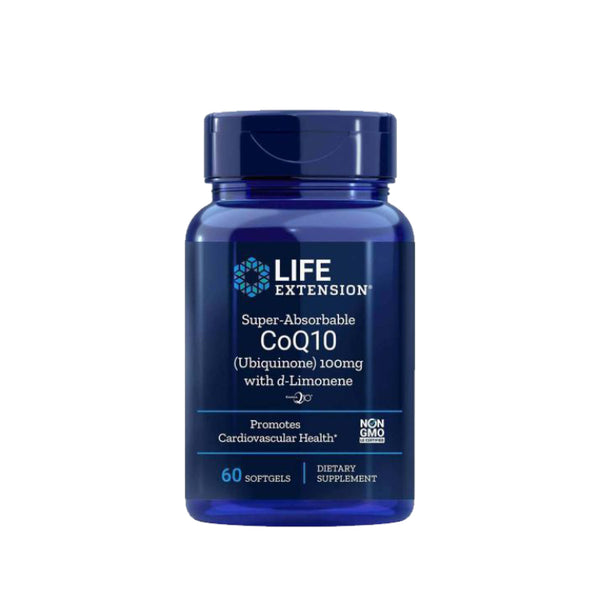 Suplemento alimenticio a base de CoQ10 y D-Limoneno marca Life Extension. Contenido: 60 cápsulas de gel.