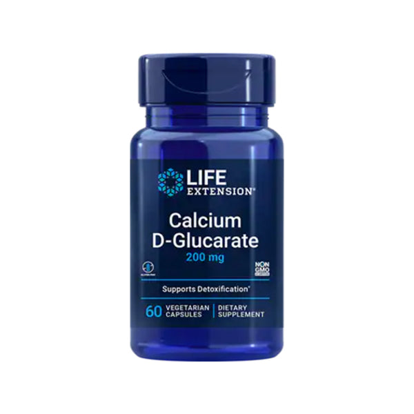 Suplemento alimenticio a base de calcio d-glucarato marca Life Extension 200 mg. Contenido: 60 cápsulas vegetarianas.