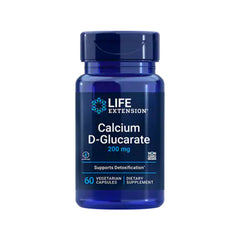 Suplemento alimenticio a base de calcio d-glucarato marca Life Extension 200 mg. Contenido: 60 cápsulas vegetarianas.