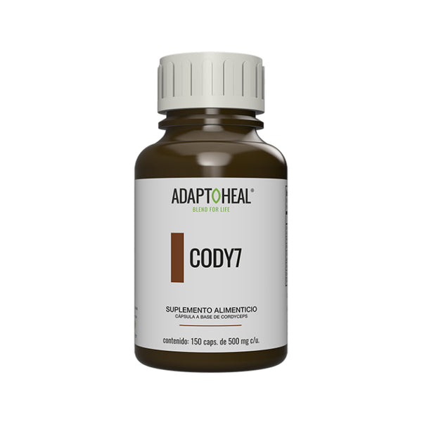 Suplemento alimenticio a base de cordyceps marca Adaptoheal. Contenido: 150 cápsulas de 500 mg c/u.