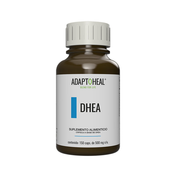 Suplemento alimenticio a base de DHEA marca Adaptoheal. Contenido: 150 cápsulas de 500 mg c/u.