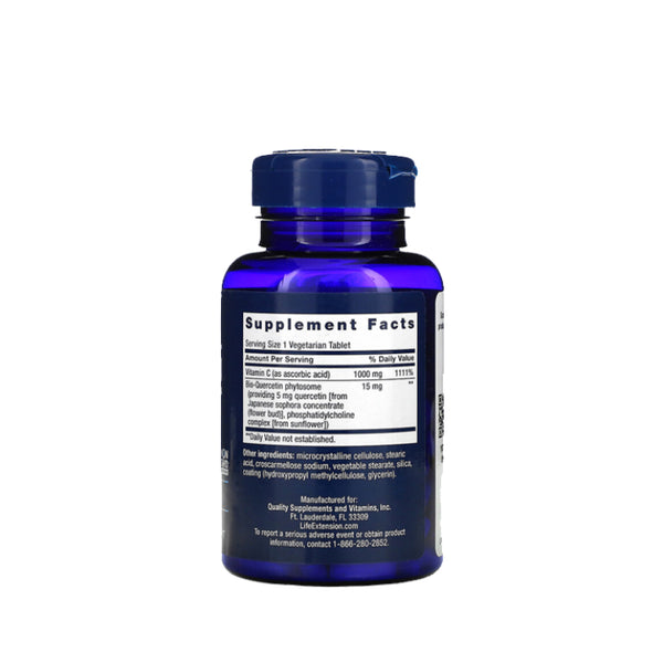 Suplemento alimenticio marca LIFE EXTENSION. Información nutrimental Vitamina C. 60 tabletas. Vitaguru