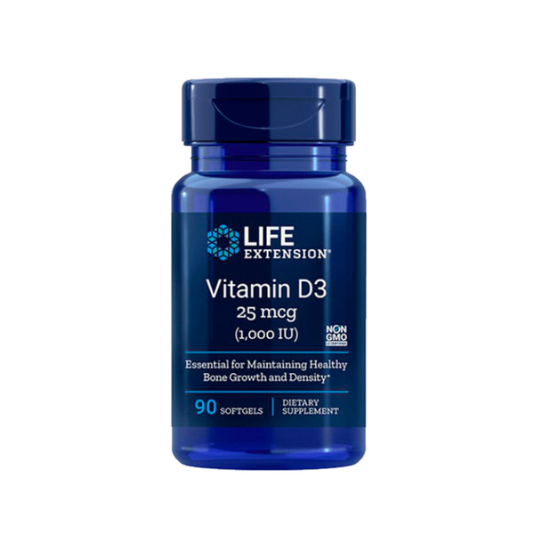 Suplemento alimenticio marca LIFE EXTENSION. Vitamina D3 1000 IU 125 mcg. 60 Softgels. Vitaguru