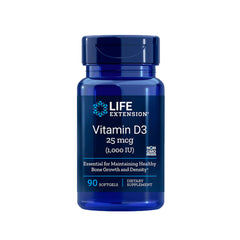 Suplemento alimenticio marca LIFE EXTENSION. Vitamina D3 1000 IU 125 mcg. 60 Softgels. Vitaguru
