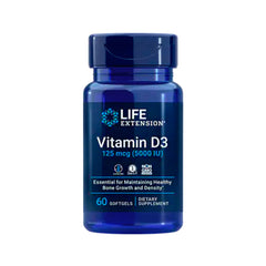 Suplemento alimenticio marca LIFE EXTENSION. Vitamina D3 5000 IU 125 mcg. 60 Softgels. Vitaguru