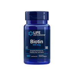 Suplemento alimenticio a base de Biotina marca Life Extension. Contenido: 100 cápsulas.