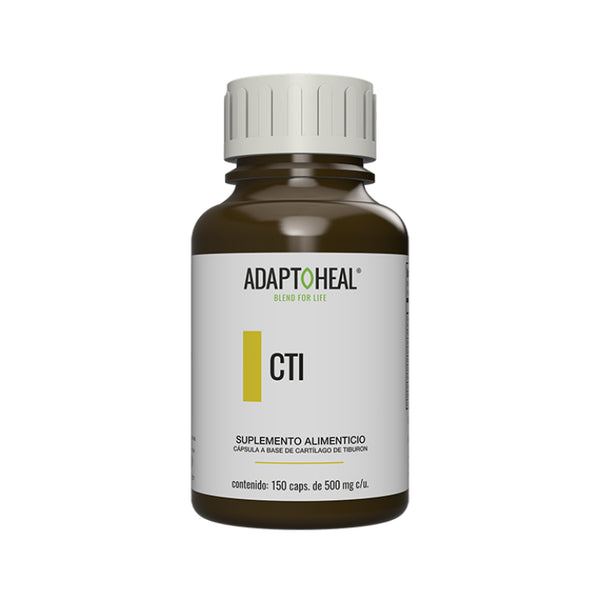 Suplemento alimenticio a base de cartílago de tiburón marca Adaptoheal. Contenido: 150 cápsulas de 500 mg c/u.