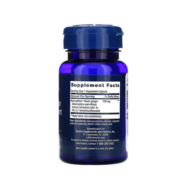 Suplemento alimenticio para soporte vascular y sexual masculino a marca Life Extension. Contenido: 30 cápsulas vegetarianas. Información nutrimental.