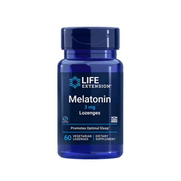 Suplemento alimenticio a base de melatonina 3 mg marca Life Extension. Contenido: 60 cápsulas vegetarianas.