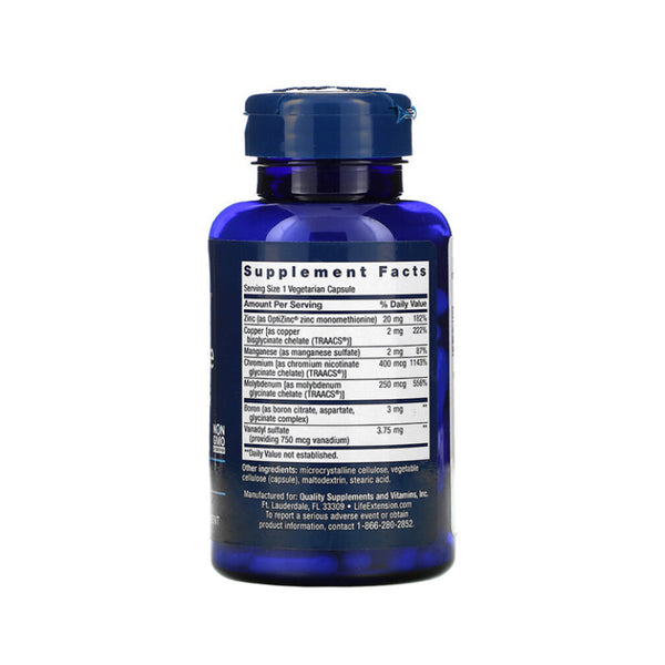 Suplemento alimenticio a base de minerales marca Life Extension. Contenido: 90 cápsulas vegetarianas.