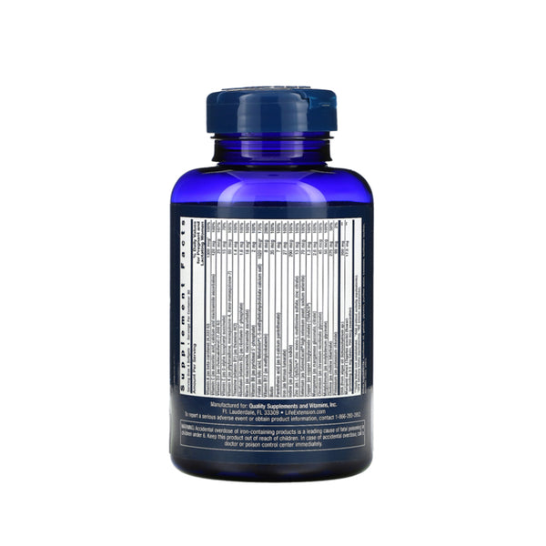 Suplemento alimenticio marca LIFE EXTENSION. Información nutrimental Prenatal Advantage. 120 cápsulas. Vitaguru